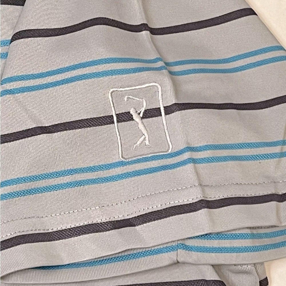 Men’s XXL Golf Polo Shirt Grey Striped Embroidered Short Sleeve PGA Tour - Picture 5 of 5